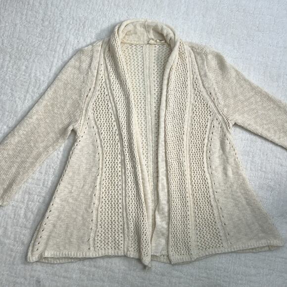 Anthropologie Moth knit cream cotton blend open front cardigan M - Picture 4 of 8